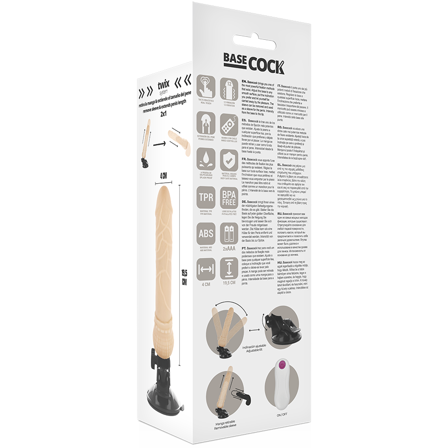 BASECOCK - VIBREUR RÉALISTE TÉLÉCOMMANDÉ NATUREL 19.5 CM -O- 4 CM