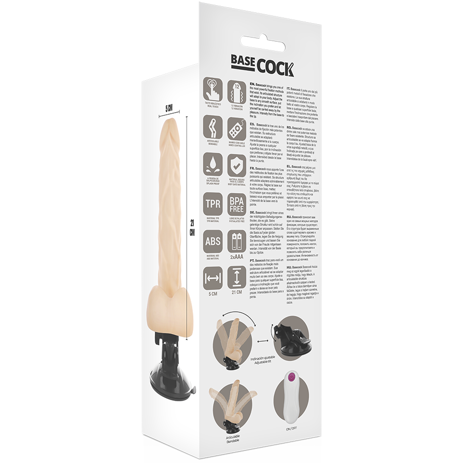 BASECOCK - VIBRATEUR RÉALISTE ARTICULÉ TÉLÉCOMMANDE NATUREL 21 CM -O- 5 CM