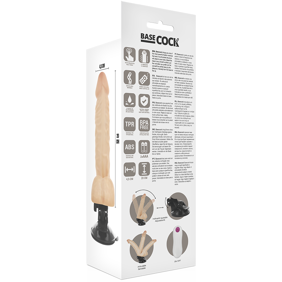 BASECOCK - VIBROMASSEUR RÉALISTE ARTICULÉ TÉLÉCOMMANDE NATUREL 20 CM -OU- 4.5 CM