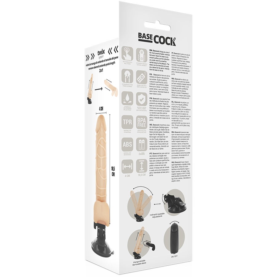 BASECOCK - VIBRATEUR REALISTE TÉLÉCOMMANDE NATUREL 18,5 CM -O- 4CM
