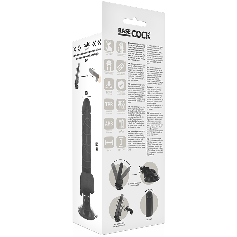 BASECOCK - VIBRATEUR REALISTE TÉLÉCOMMANDE NATUREL 18,5 CM -O- 4CM