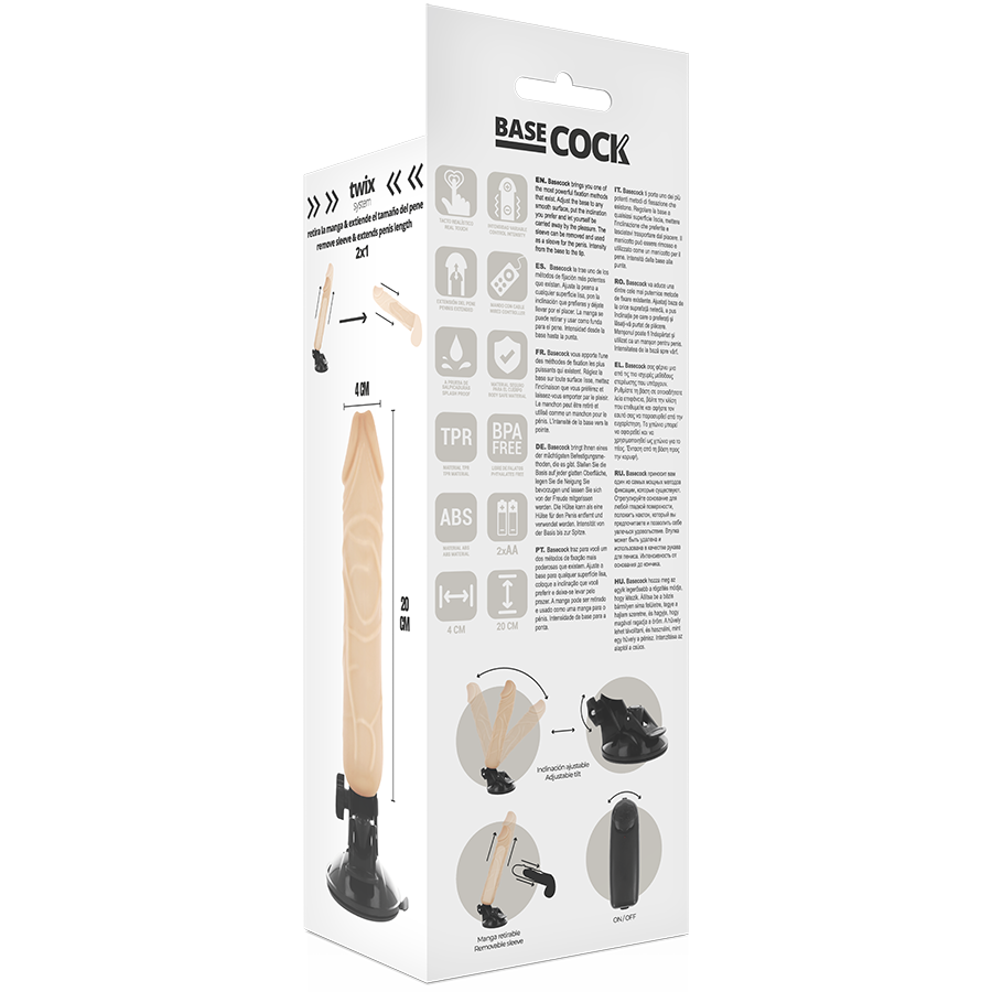 BASECOCK - VIBRATEUR RÉALISTE TÉLÉCOMMANDÉ NATUREL 20 CM -O- 4 CM