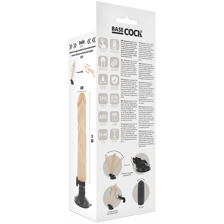 BASECOCK - VIBRATEUR RÉALISTE TÉLÉCOMMANDÉ NATUREL 21 CM -O- 4 CM