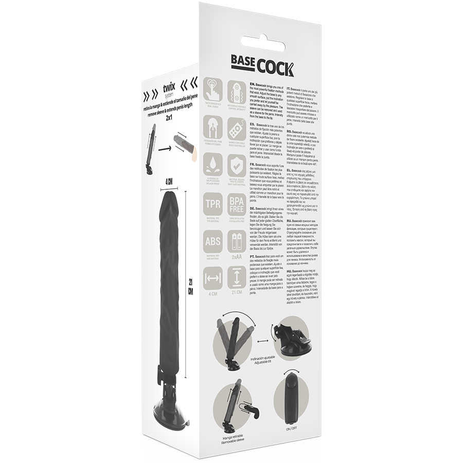 BASECOCK - VIBRATEUR RÉALISTE TÉLÉCOMMANDÉ NATUREL 21 CM -O- 4 CM