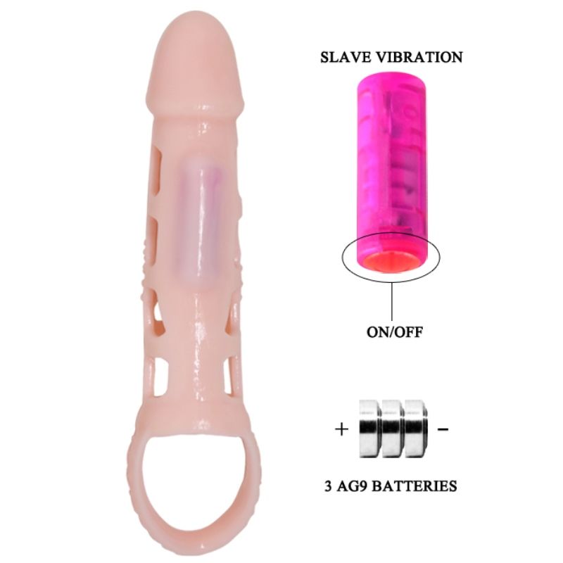 BAILE - HOUSSE D'AGRANDISSEUR DE PÉNIS VIBRANTE AVEC SANGLE NATURELLE 13.5 CM