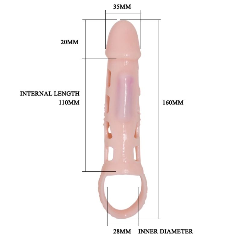 BAILE - HOUSSE D'AGRANDISSEUR DE PÉNIS VIBRANTE AVEC SANGLE NATURELLE 13.5 CM