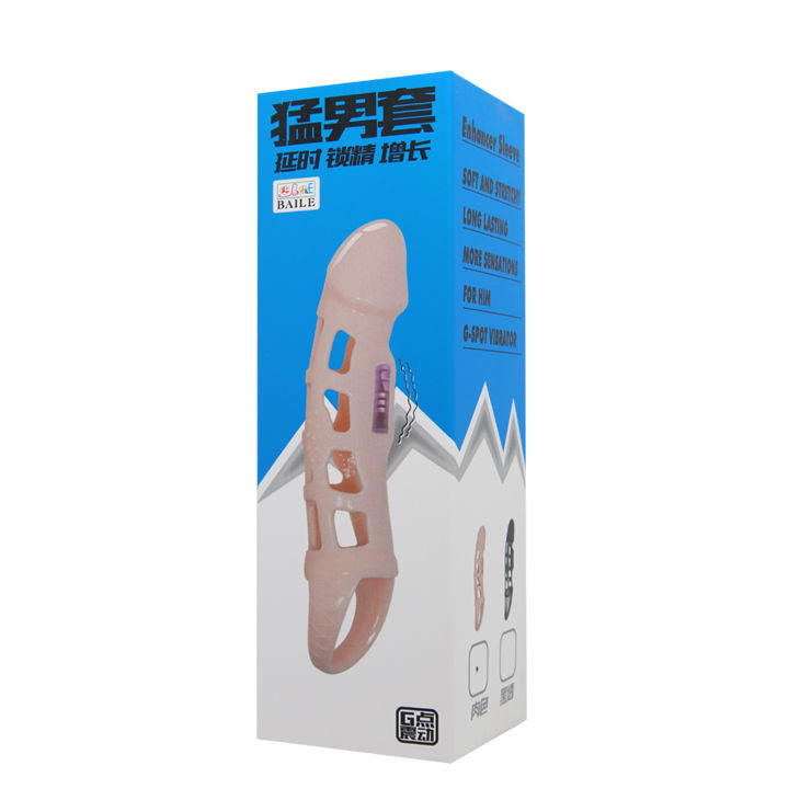 BAILE - HOUSSE D'AGRANDISSEUR DE PÉNIS VIBRANTE AVEC SANGLE NATURELLE 13.5 CM