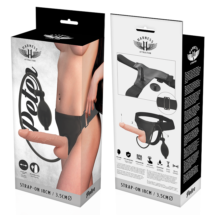 HARNAIS ATTRACTION - PÉNIS ARNES PÉTER AVEC PÉNIS GONFLABLE 18 CM -O- 3.5 CM