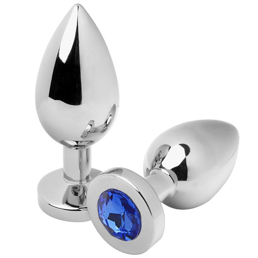 MÉTAL DUR - PLUG ANAL DIAMANT BLEU MOYEN 7,62 CM