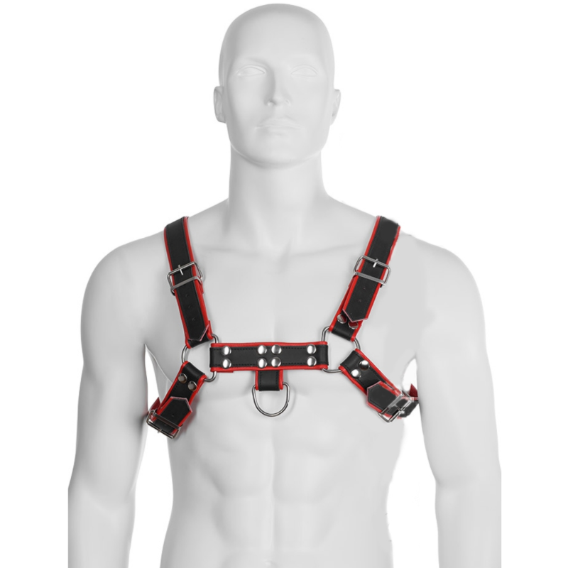 BODY EN CUIR - HARNAIS À CHAÎNES III NOIR/ROUGE