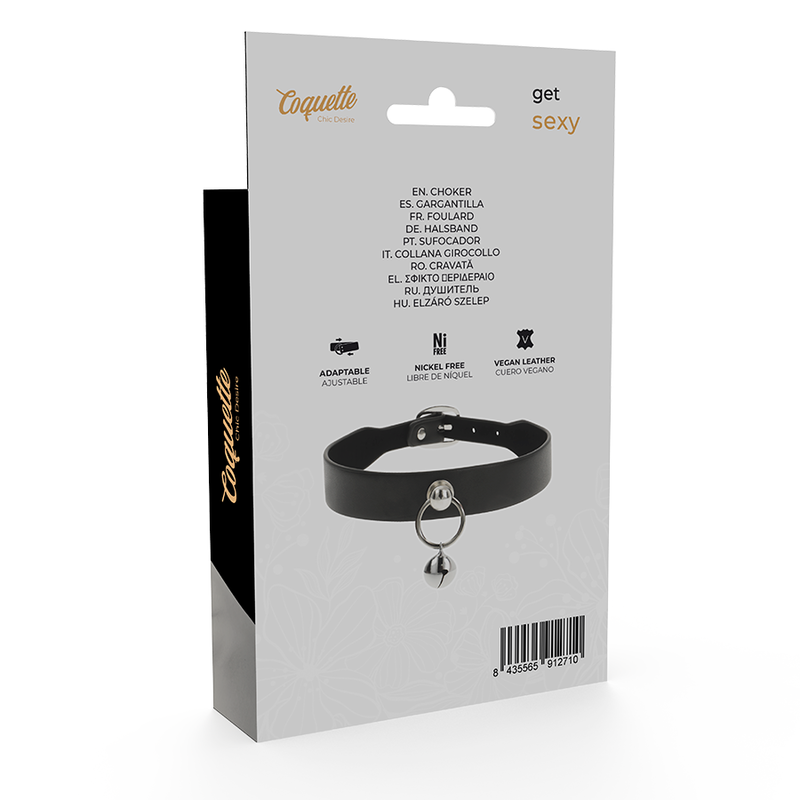 COQUETTE CHIC DESIRE - COLLIER RAS DU COU EN CUIR VÉGÉTALIEN ACCESSOIRE FEMME CLOCHETTE/ANNEAU
