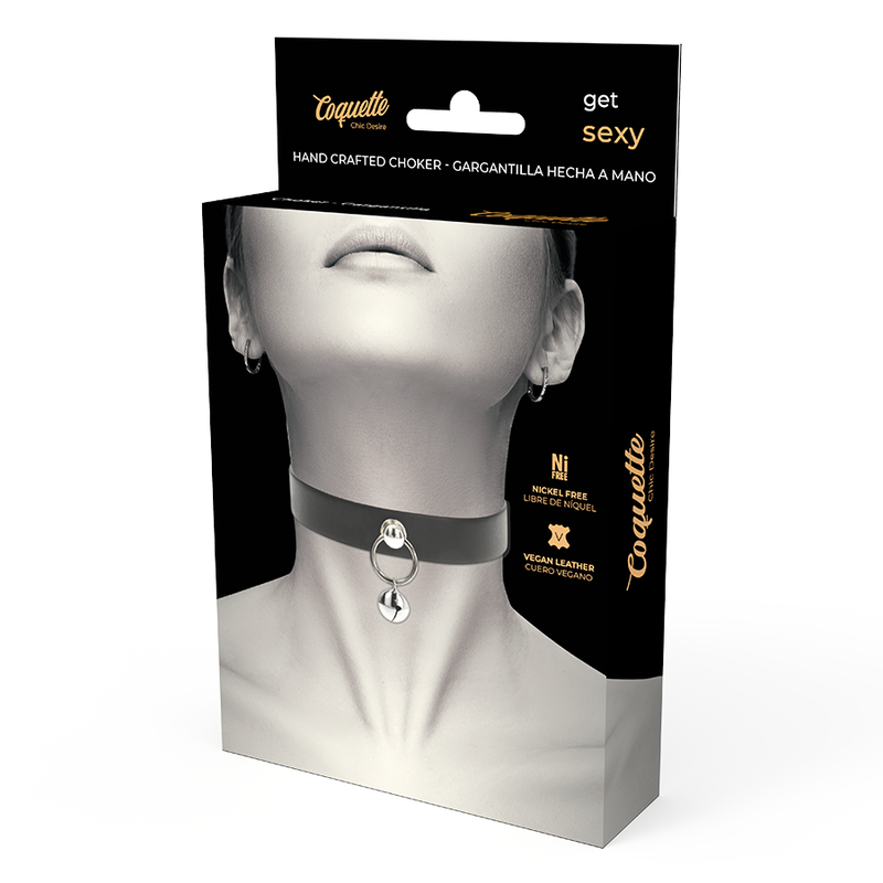 COQUETTE CHIC DESIRE - COLLIER RAS DU COU EN CUIR VÉGÉTALIEN ACCESSOIRE FEMME CLOCHETTE/ANNEAU