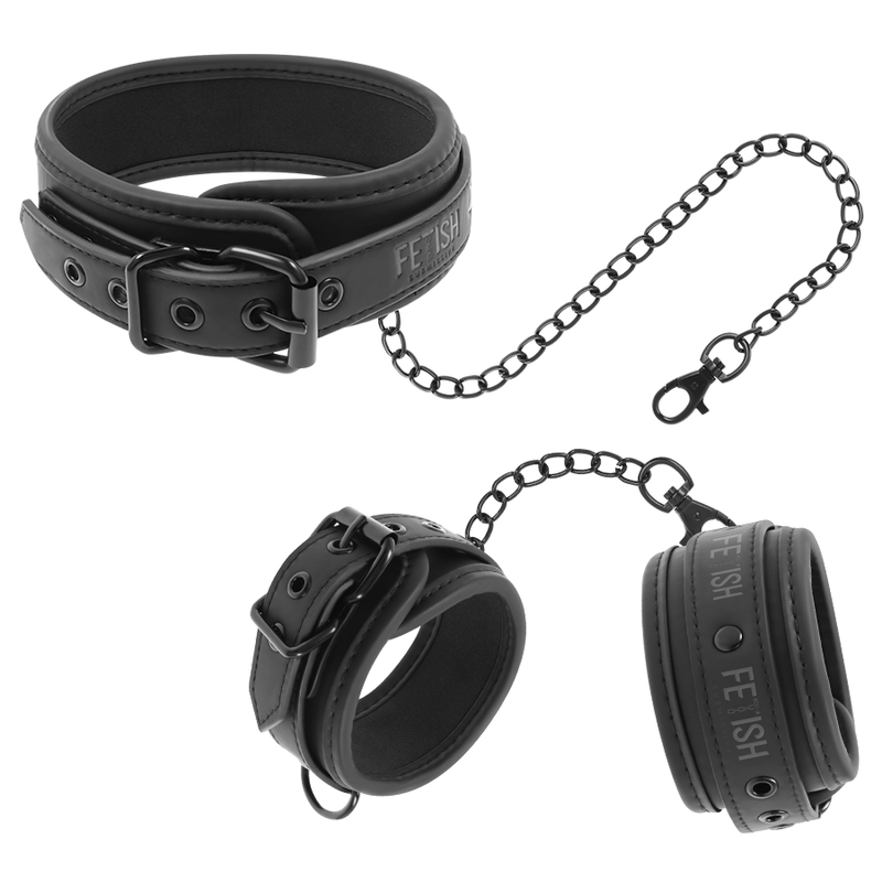FÉTICHE SOUMIS - COLLIER ET MENOTTES EN CUIR VEGAN DOUBLÉ DE NÉOPRÈNE