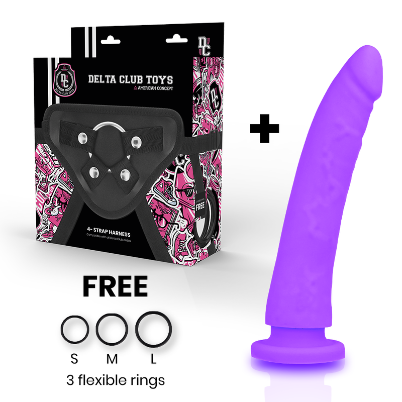 DELTA CLUB - JOUETS HARNAIS + DONG VIOLET SILICONE 20 CM -O- 4 CM