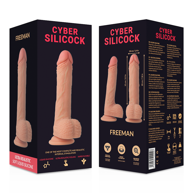 CYBER SILICOCK - FREEMAN ULTRA RÉALISTE. SILICONE LIQUIDE DOUCE 20 CM -O- 3.8 CM
