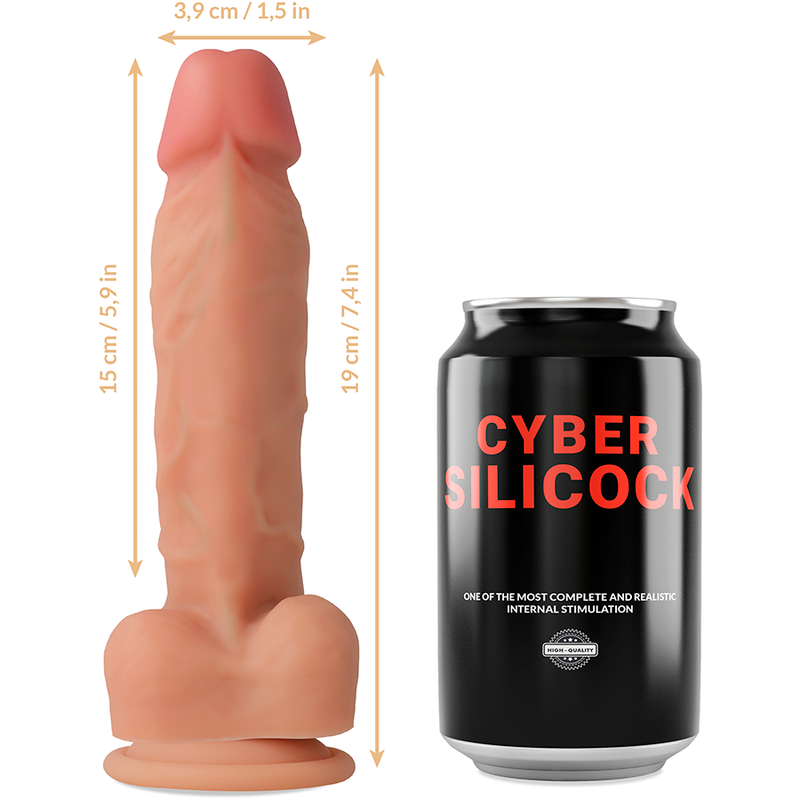 CYBER SILICOCK - GODEMICHET SILICONE LIQUIDE OLIVIER AVEC 3 ANNEAUX GRATUITS 19 CM -O- 3.9 CM