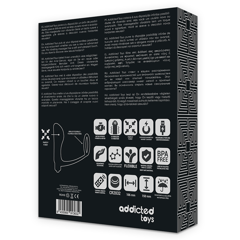 ADDICTED TOYS - ANNEAU PÉNIEN TÉLÉCOMMANDÉ PLUG ANAL NOIR RECHARGEABLE
